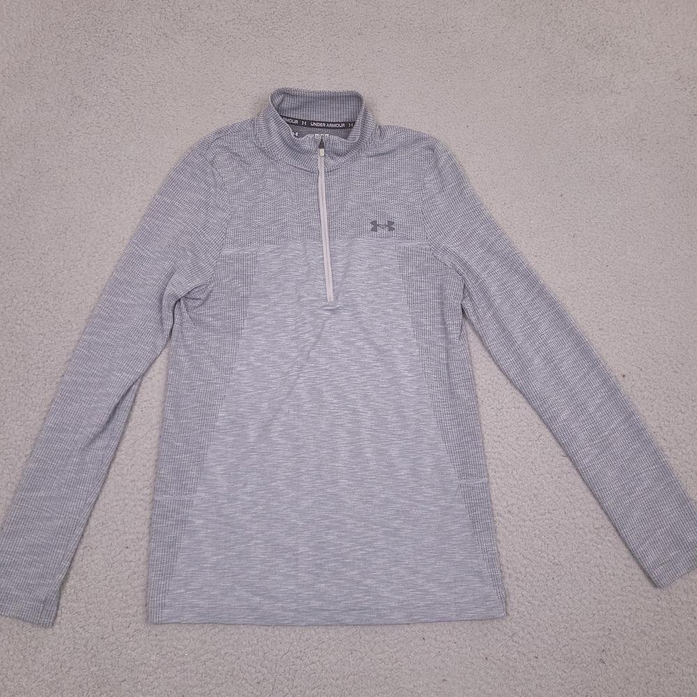 Under Armour Shirt Womens Small 1/4 Zip Pullover Fitted Gray Polka Dot Heathered